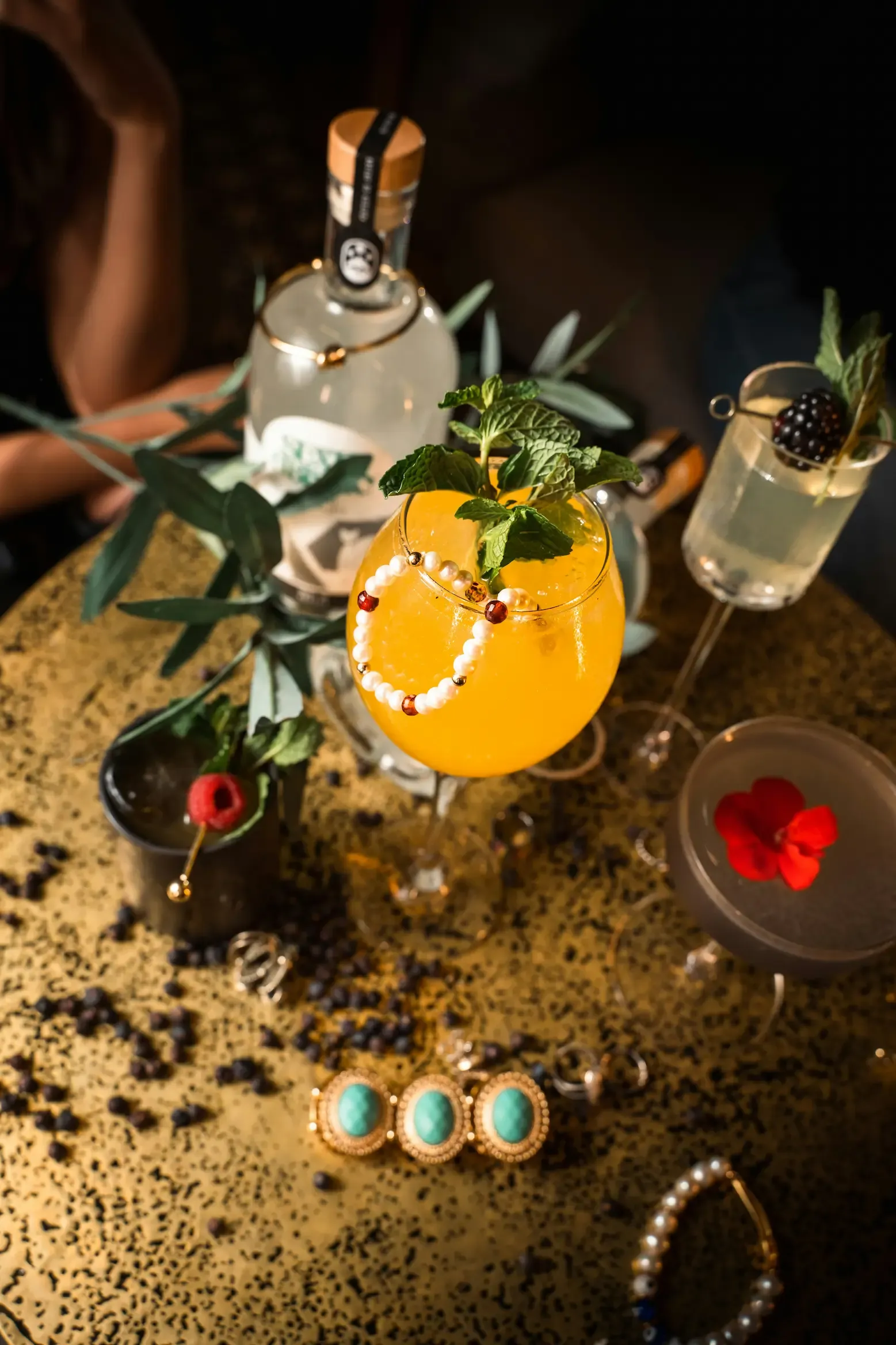 Flight de Mezcal Especiado — Four spiced mezcal cocktails, canela, naranja, sal de chile.